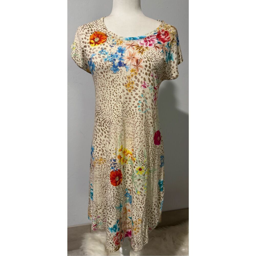 Johnny Was cap sleeve floral printed prima cotton sleep shirt dress